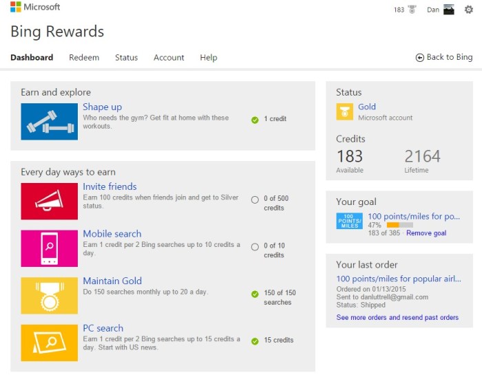 Bing Rewards   Dashboard