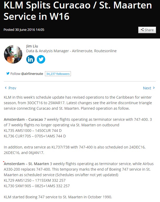 KLM Splits Curacao   St. Maarten Service in W16    Routesonline